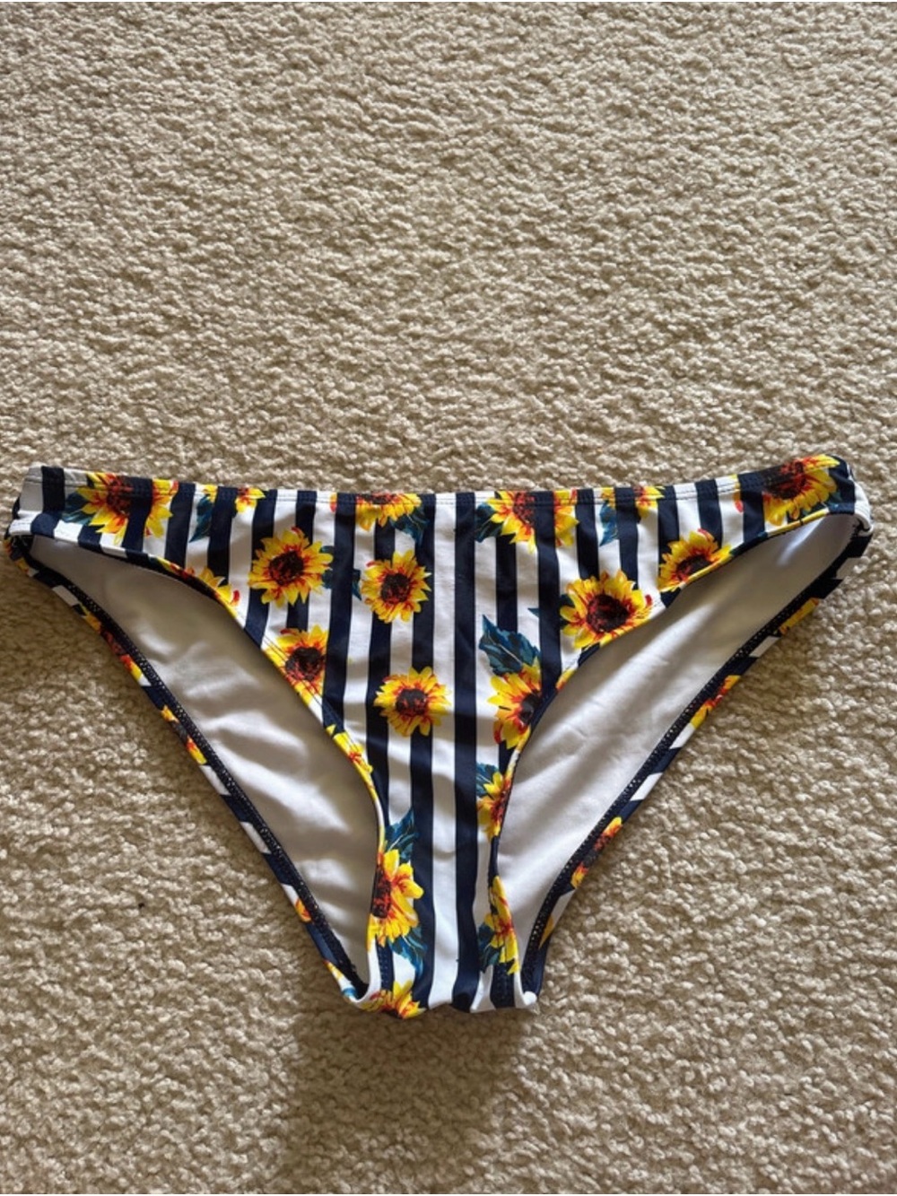 SHEIN Navy Stripe Sunflower Bikini Bottom - Yellow